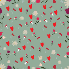 Seamless Hand-Drawn Floral Pattern with Leaves and Roses