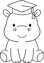 Cute hippo wearing graduation cap, symbolizing achievement and celebration