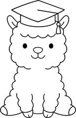 Cute alpaca animal wearing graduation cap, symbolizing achievement and celebration