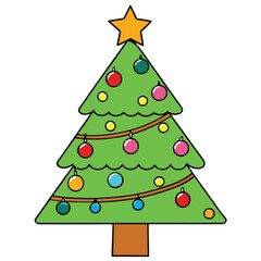 Abstract vector Christmas tree illustration with festive ornaments and star decoration