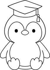 Cute penguin wearing graduation cap, symbolizing achievement and celebration