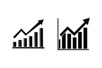 Black and white illustration of business growth chart with upward arrow on white background