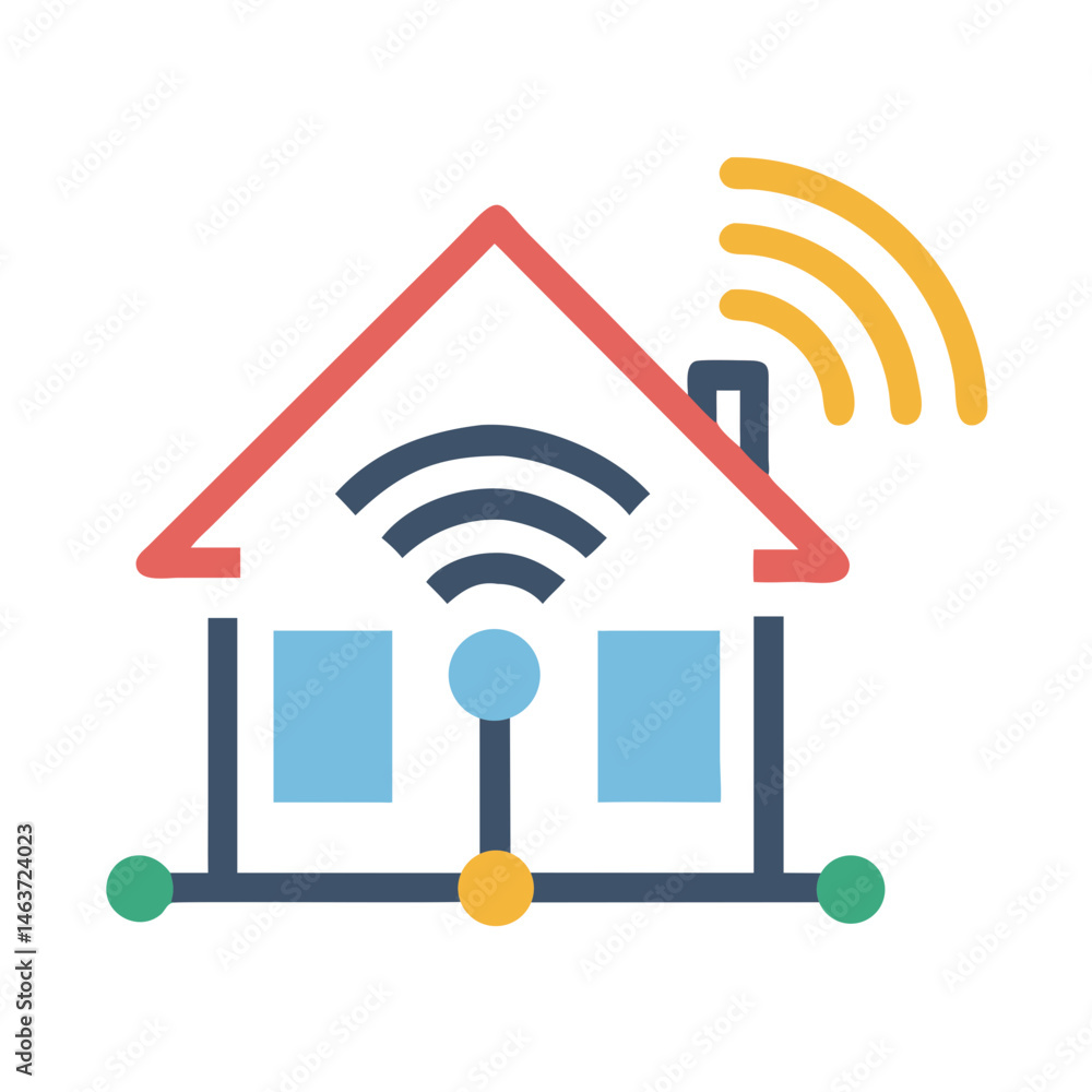 Poster Smart Home with Signal Icon Representing Connected Home and IoT Technology