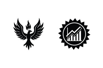 Phoenix symbol and financial growth icon representing strength and successful investment