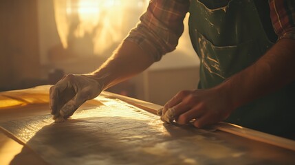 Carpenter Working with Wood in a Workshop