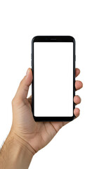 Isolated Photo Of A Hand Holding A Smartphone With White Screen