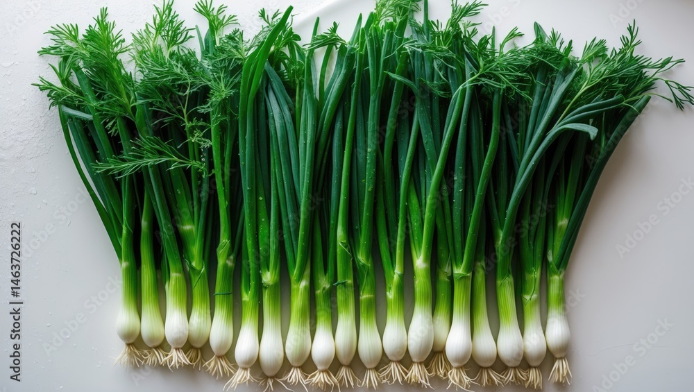Aufkleber Full depth of field young green onion isolated against a white background with a clipping path. Focus stacking included.