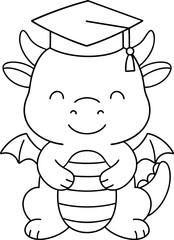 Cute dragon wearing graduation cap, symbolizing achievement and celebration