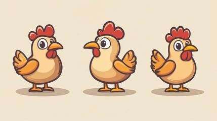 Fototapeta premium Cute Cartoon Chicken Characters Set, Farm Animal Vector Graphic Illustration