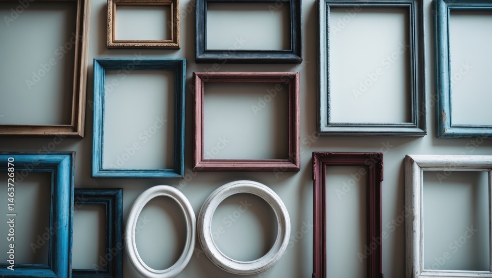 Poster collection of old rectangular and round picture frames