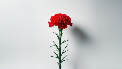 Obraz premium Beautiful Red Carnation Bloom with Stem and Leaf for Valentine