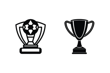 Black and white vector illustrations of football trophy and classic winner's cup isolated
