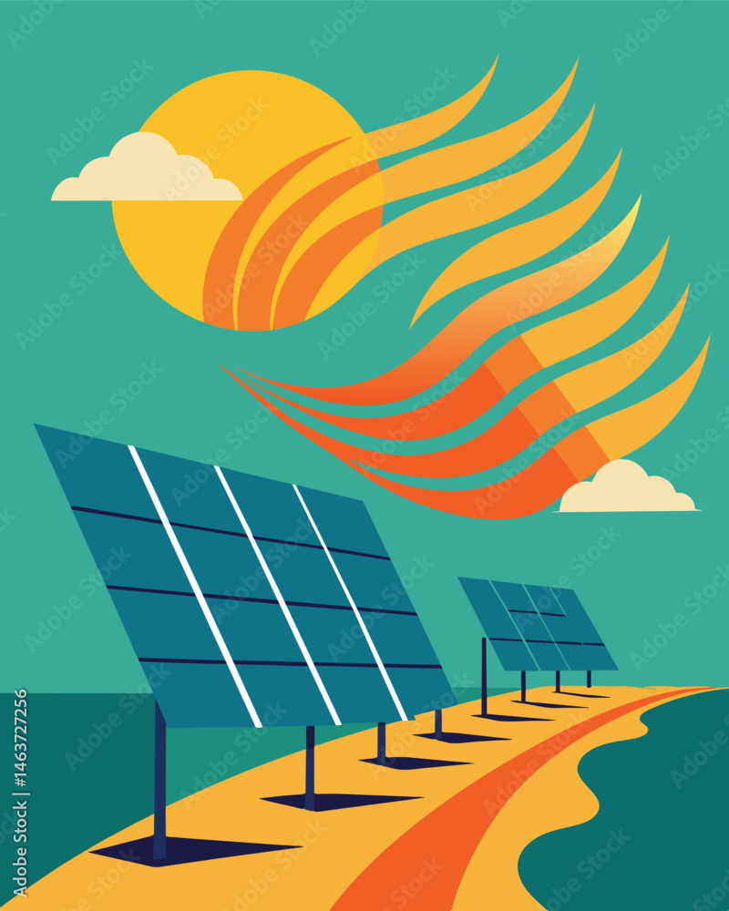 Poster uninterrupted rows of panels create a visual rhythm a harmonious dance with the sun as they generate