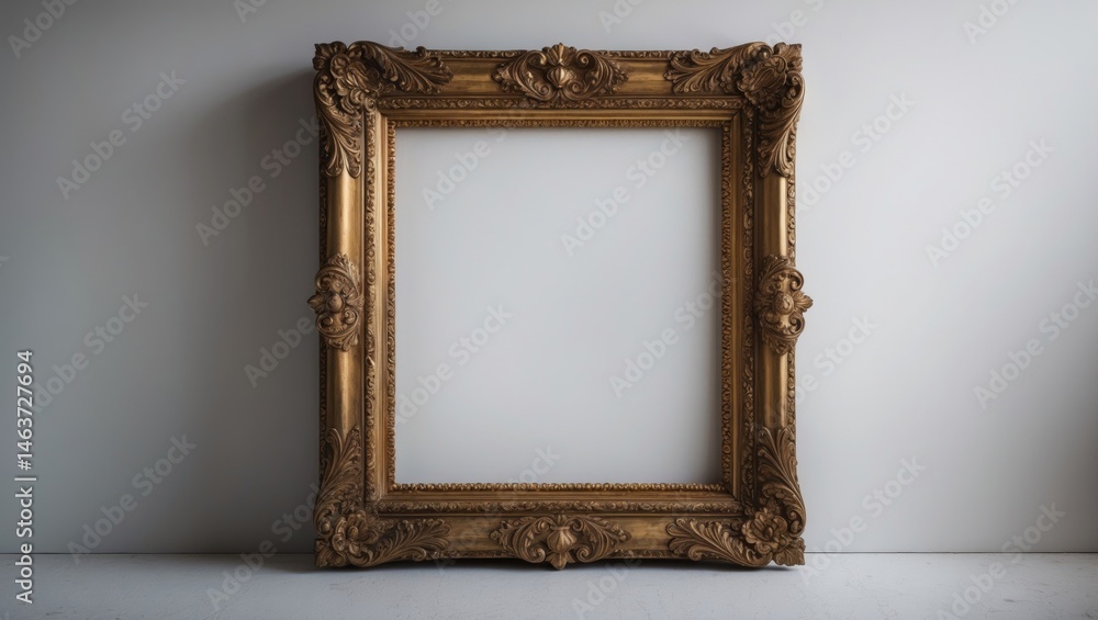Poster extensive carved bronze photo frame with wide border on white background