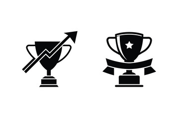 Black and white trophy icons depicting achievement success and business growth