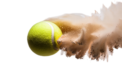 Dynamic Tennis Ball in Motion Creating a Dust Cloud on the Court on transparent background