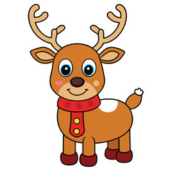 Rudolph the reindeer carrying a Christmas tree cartoon illustration