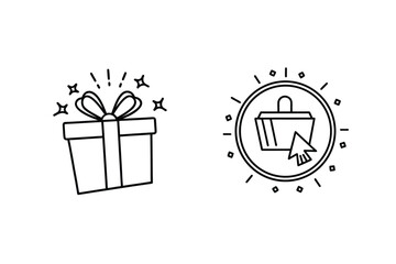 Gift and online shopping icons illustrating holiday presents and e commerce transactions