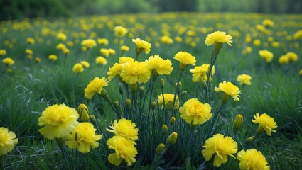 Fototapeta premium Bright Yellow Carnations Flourish in the Nature Photography Meadow
