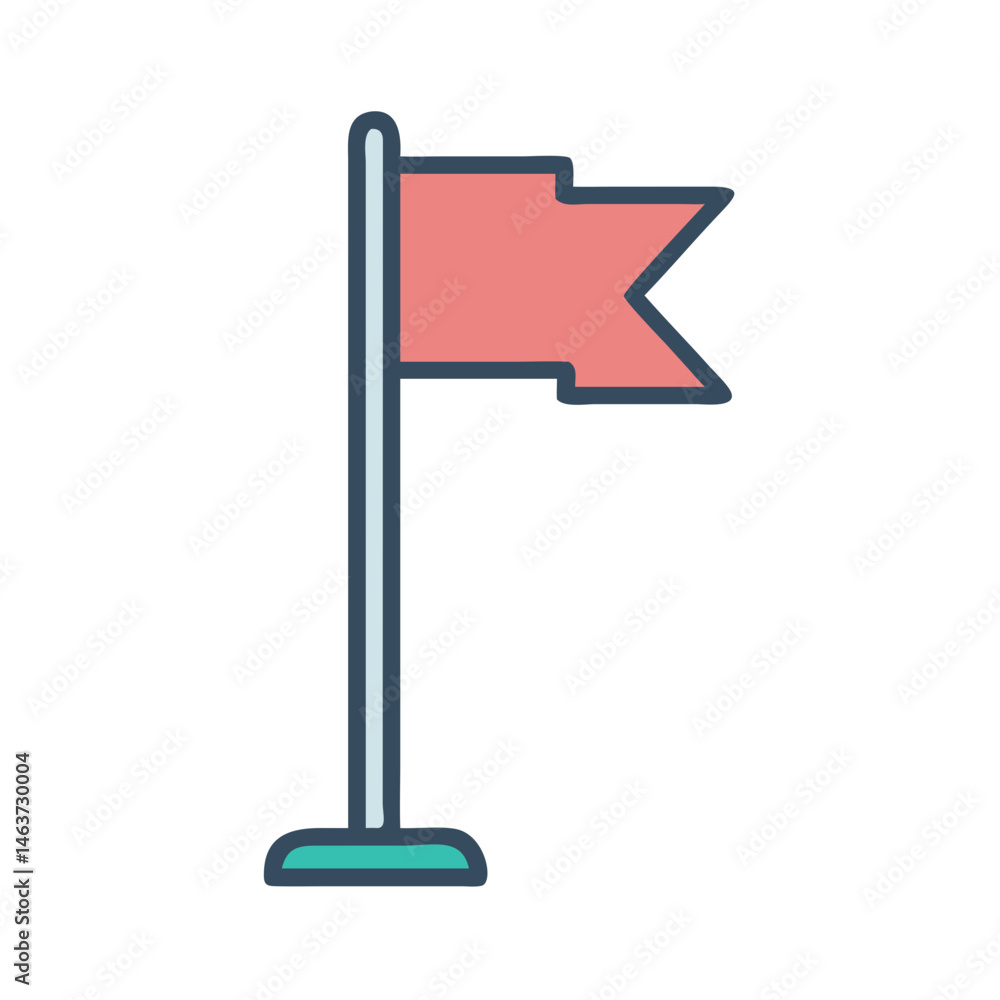 Poster standing flag icon representing set goal and achievement target