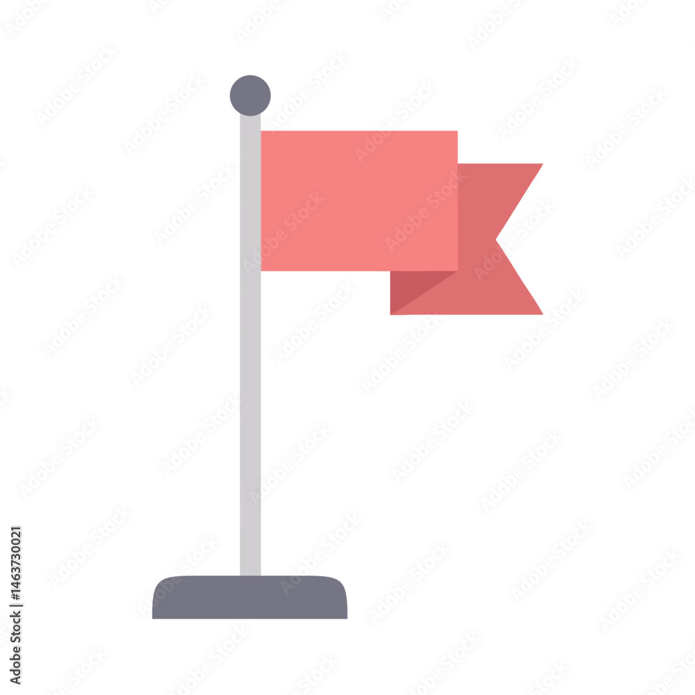 Poster standing flag icon representing set goal and achievement target