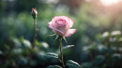 Obraz premium Pink rose bud in bloom