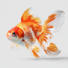 Goldfish aquarium orange white veiltail fancy tail ornamental underwater Graceful fish with flowing translucent fins and shimmering scales in crisp light evokes serene and joyful elegance