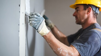 Construction Worker Installing Drywall
