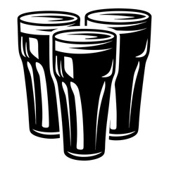 Three Pint Glasses Black and White Illustration for a Bar or Restaurant