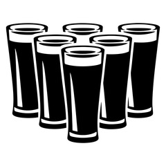 Monochrome Image of Six Pint Glasses Arranged in a Grouping