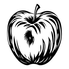 Stylized Black and White Apple Illustration with Unique Artistic Flair and Design