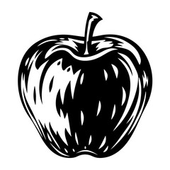 Black and white vector illustration of a stylized apple fruit design