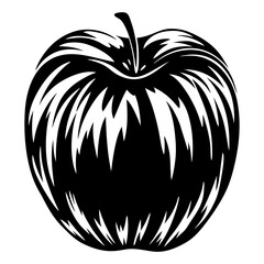 Striking Black and White Apple Illustration with Abstract Stylized Design Elements