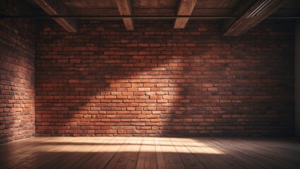 Contemporary brick wall interior featuring shadow play and light rays for product presentation