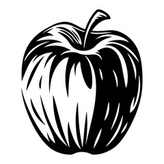 Black and White Apple Illustration with Stylized Lines and Contrasting Colors