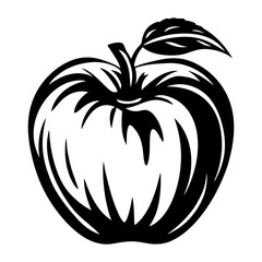 Monochrome Apple Illustration with Abstract Details and Natural Elements Depiction