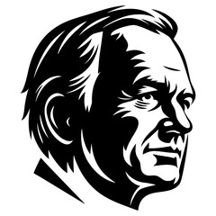 Monochrome High Contrast Portrait of an Older Man in Profile View