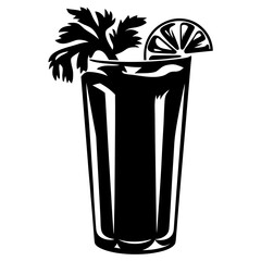 Dramatic Silhouette of a Bloody Mary Cocktail with Celery and Lemon Wedge