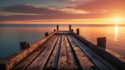 Obraz premium Dawn over the water featuring a pier in the front