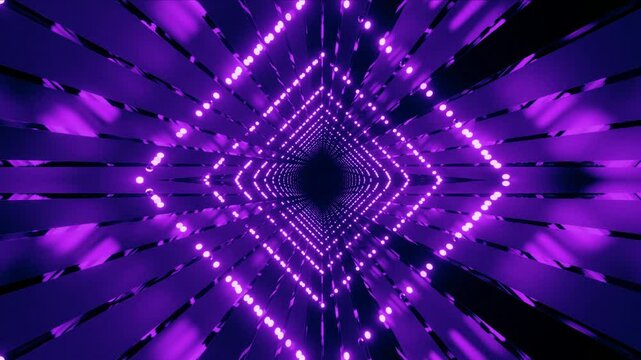 Abstract illustration background of an infinite flipped square-shaped tunnel with purple neon lights