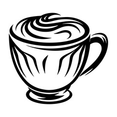 Stylized monochromatic image of a coffee cup with cream and elegant lines