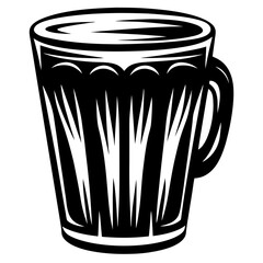 Bold black and white illustration of a mug with striped design