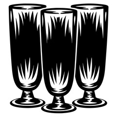 Three stylized ice cream glasses on a white background, vector image