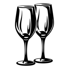 Elegant Black and White Wine Glasses Illustration, Perfect for Celebratory Designs