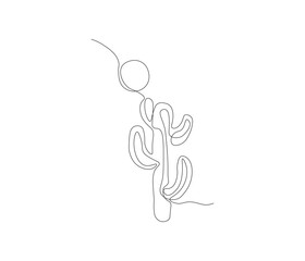 One continuous line drawing of desert cactus plant. single line illustration of botanical concept. Editable outline