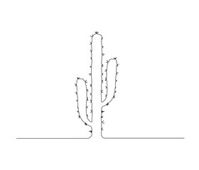 One continuous line drawing of desert cactus plant. single line illustration of botanical concept. Editable outline