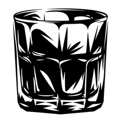 Monochromatic illustration of an old fashioned glass with geometric facets and thick outline