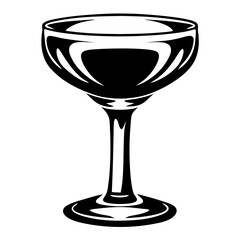 Elegant Coupe Glass in Black and White Graphic Style Illustration