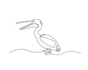 Pelican bird outline drawing illustration. one continuous line drawing of Wild Pelicans.