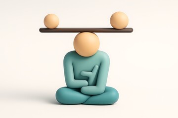 meditating figure balancing two spheres on head 3d icon symbolizing mental focus stability calmness emotional balance